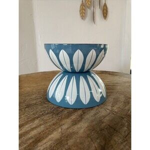 2 Vintage Cathrineholm Lotus Bowl Turquoise Blue & White 5 & 1/2” MCM Enamelware
